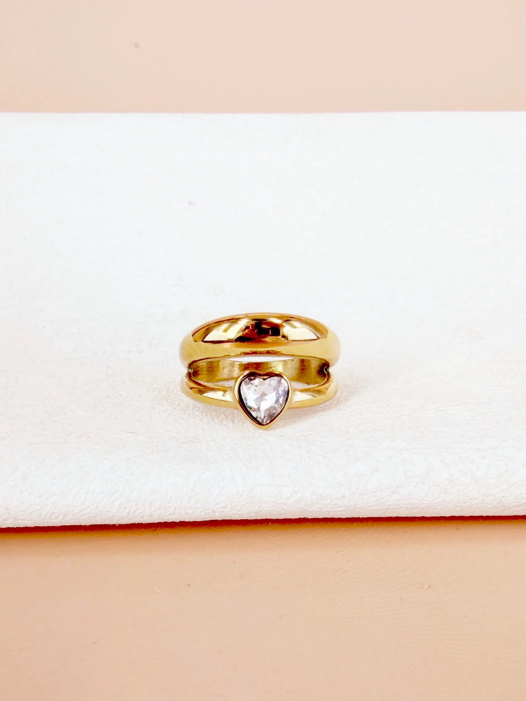 Bague double jonc avec strass en coeur: Annie