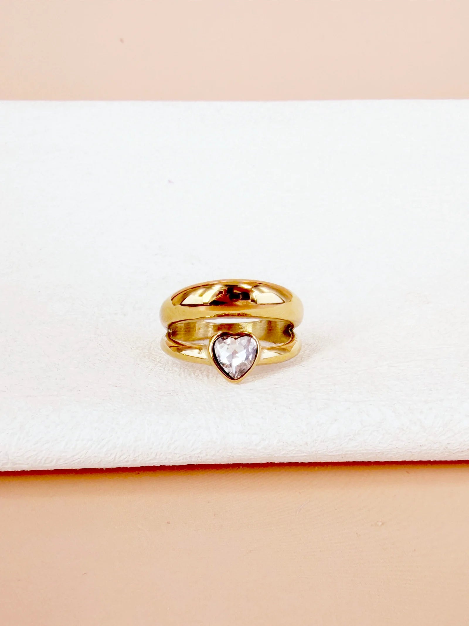 Bague double jonc avec strass en coeur: Annie