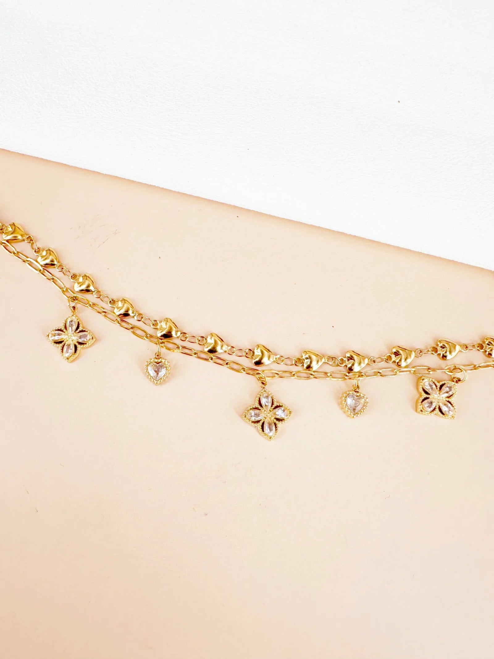 Bracelet double chaîne coeur et motifs strass: Agathe