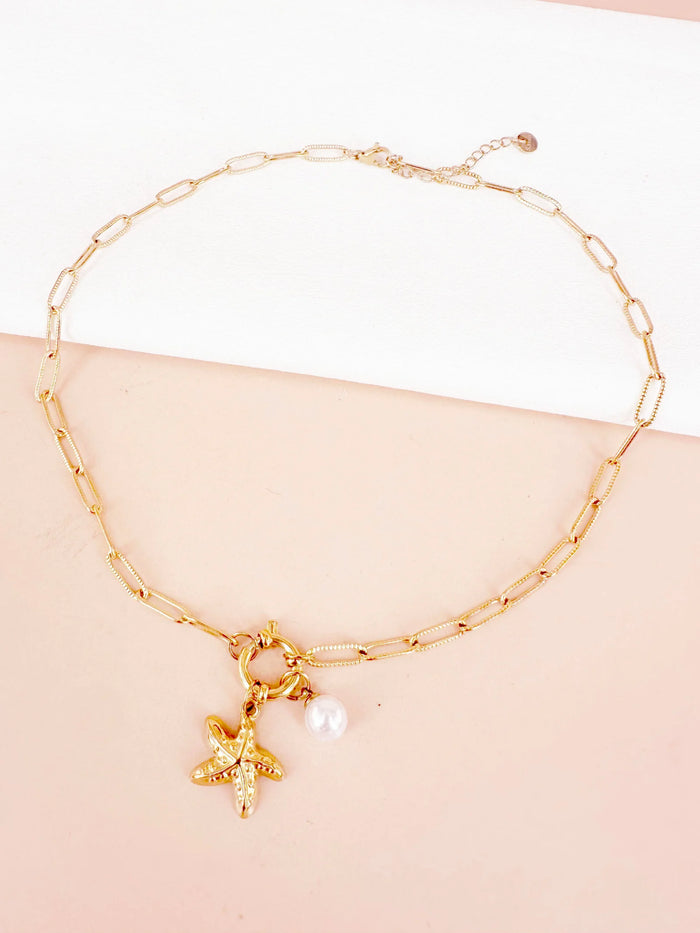 Collier chaîne et fermoir avec breloques étoile et perle: Judith