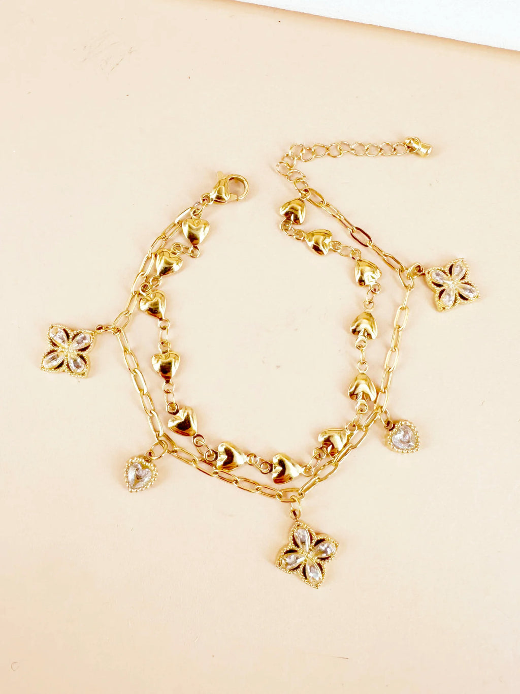 Bracelet double chaîne coeur et motifs strass: Agathe