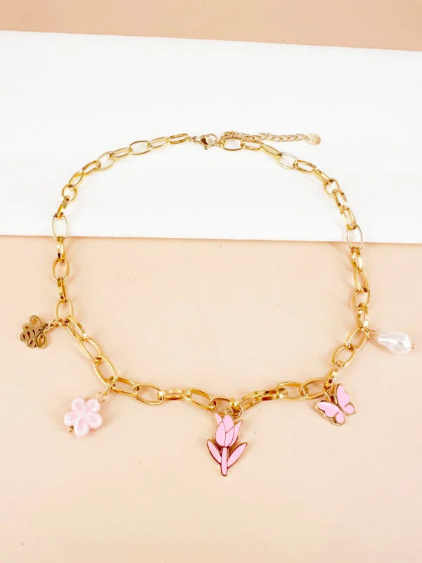 Collier Rose, charms breloques: Sarah