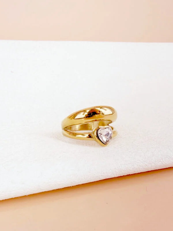 Bague double jonc avec strass en coeur: Annie
