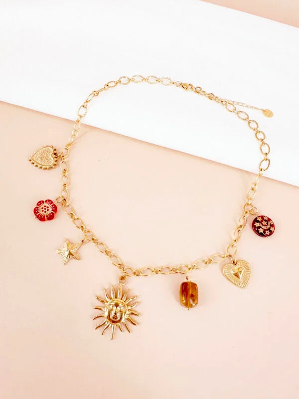 Collier breloques charms résine soleil: Luna