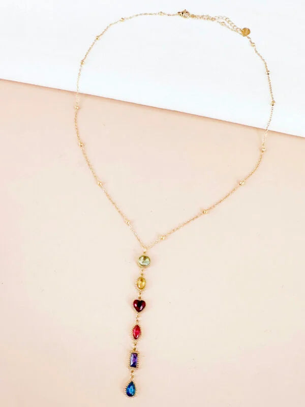Collier Y cravate avec strass colorés: Milena