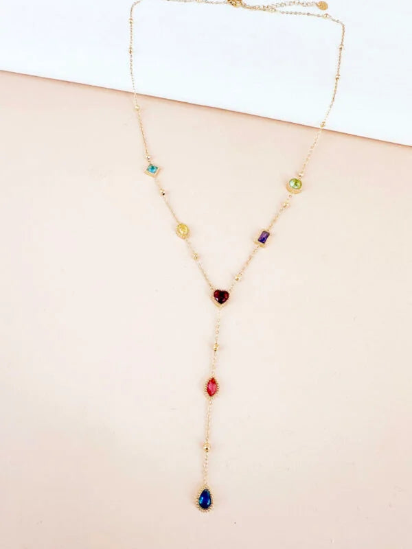 Collier Y cravate avec strass colorés: Paulina
